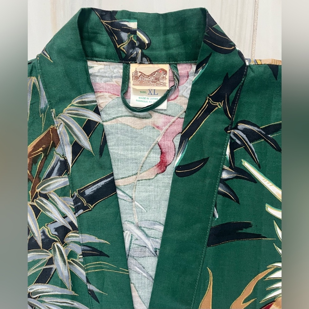 NWOT Japanese Yukata Robe Green Dragon and Bamboo Print Fabric Unisex - Picture 8 of 11